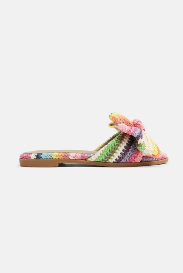 Resort Stay - Raffia Bow Sandals, Beach Slide, Summer Flat