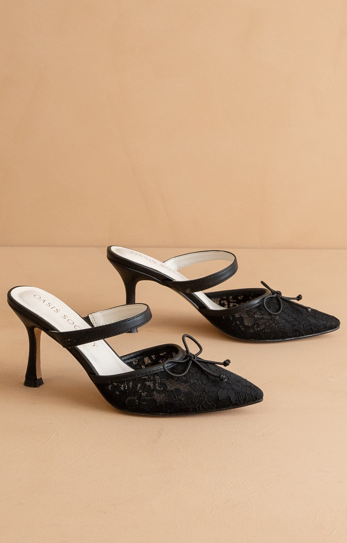 The Katie - Lace Pointed Toe Mid Heel Mule