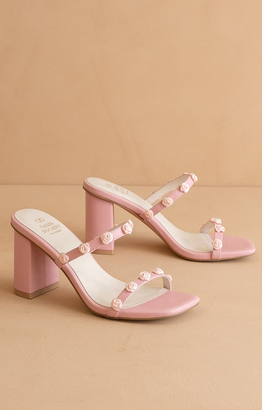 Nia Rosette Heels – Square Toe Slide Sandals for Women