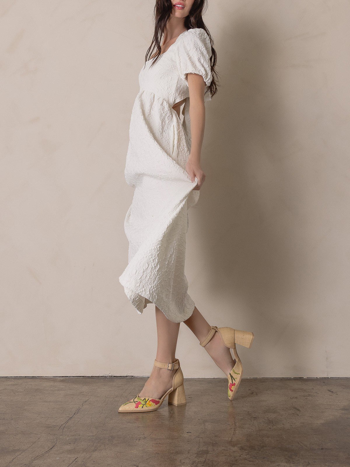 Monet Embroidered Raffia Block Heel