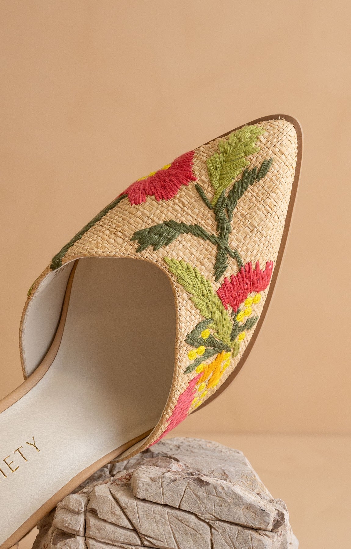 Monet Embroidered Raffia Block Heel