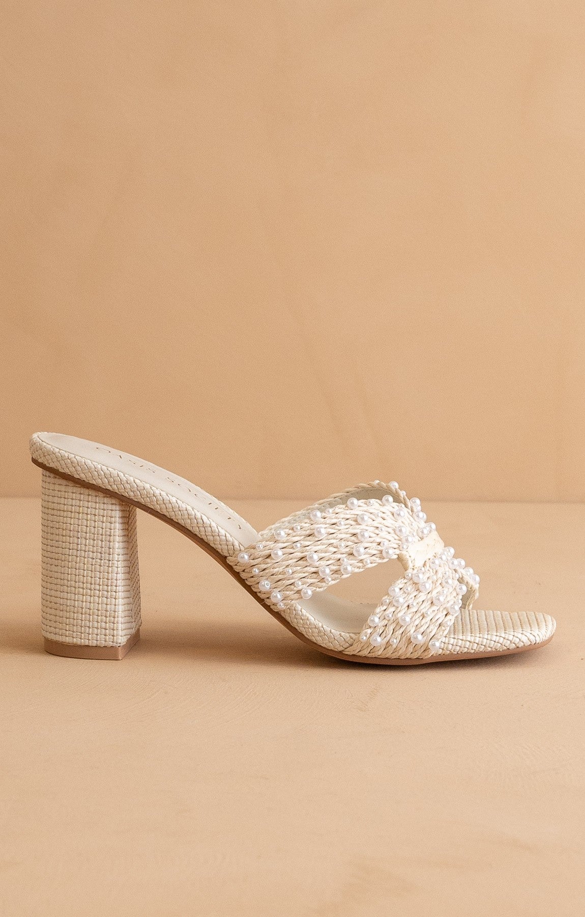 Tiara Pearl Embroidered Raffia Block Heel