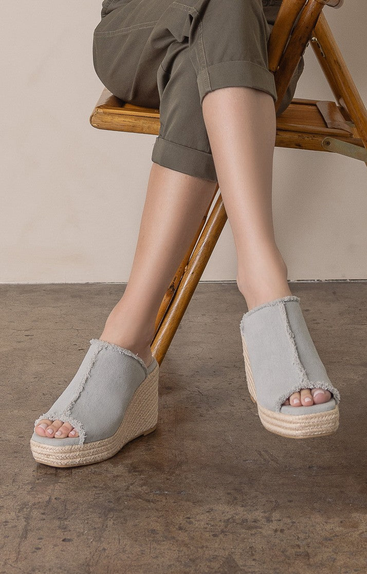 The Verona - Frayed Denim Espadrille Wedge