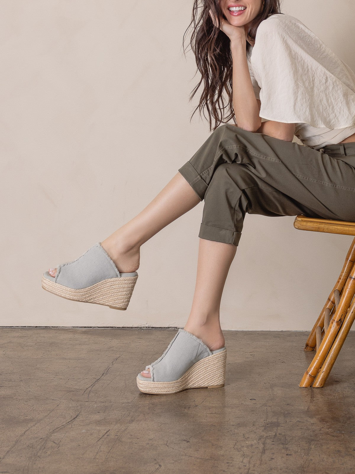 The Verona - Frayed Denim Espadrille Wedge