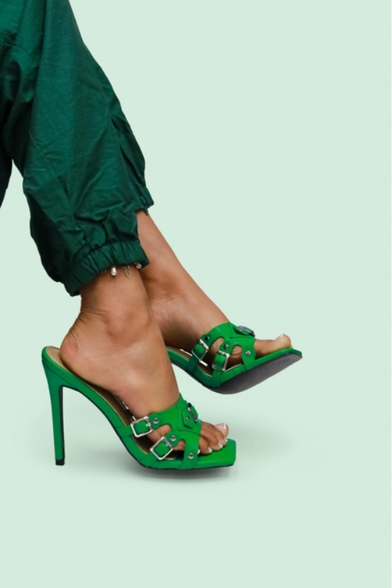 Misbehaved - Stiletto Square-Toe Heel w/ Metallic Buckles