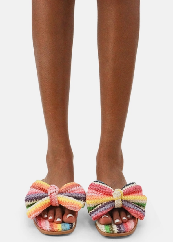Resort Stay - Raffia Bow Sandals, Beach Slide, Summer Flat