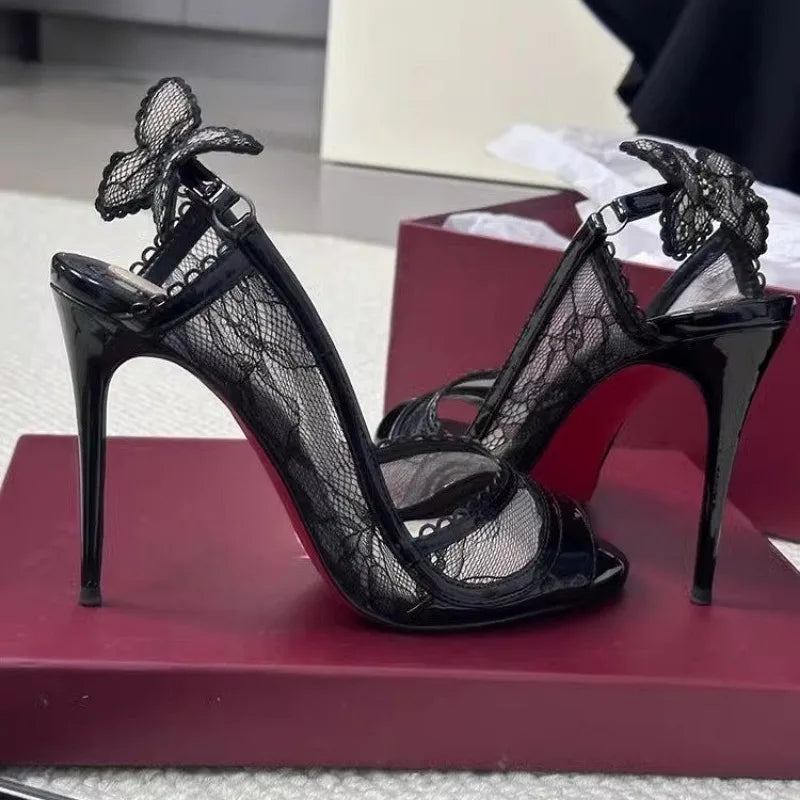 Women's Open Toe Mesh High Heel Sandals, Breathable Summer Stiletto Shoes