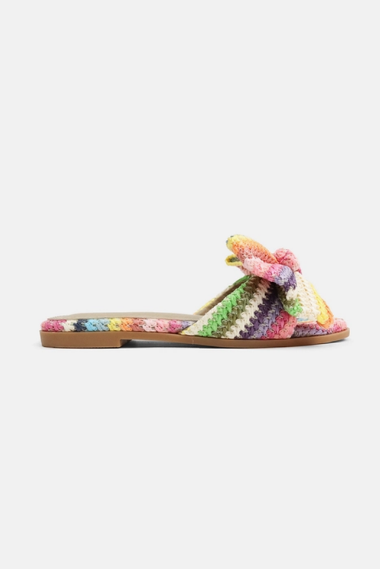 Resort Stay - Raffia Bow Sandals, Beach Slide, Summer Flat