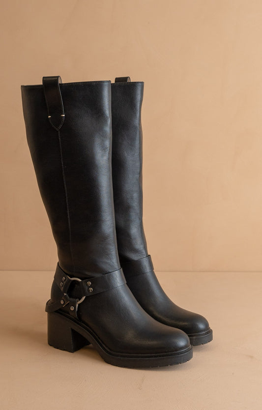Leanne - Moto Knee High Boots