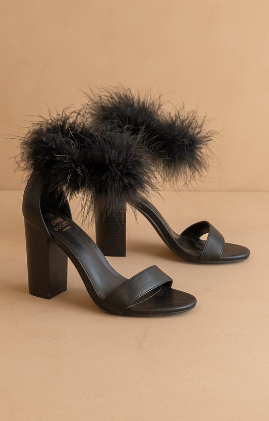 The Sasha - Feathered Ankle Block Heels