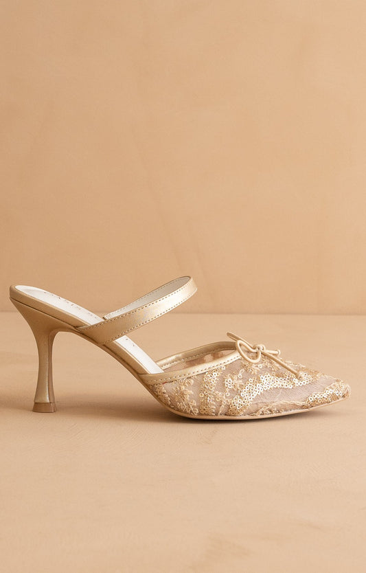 The Katie - Lace Pointed Toe Mid Heel Mule