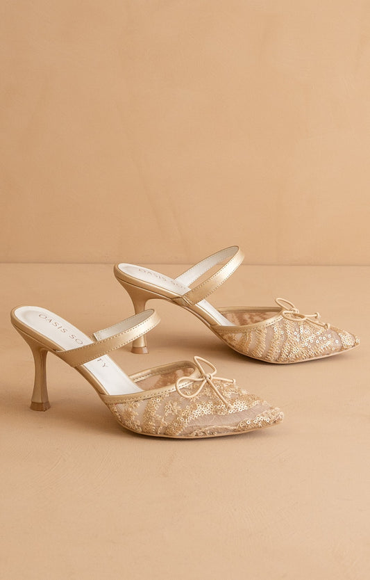 The Katie - Lace Pointed Toe Mid Heel Mule