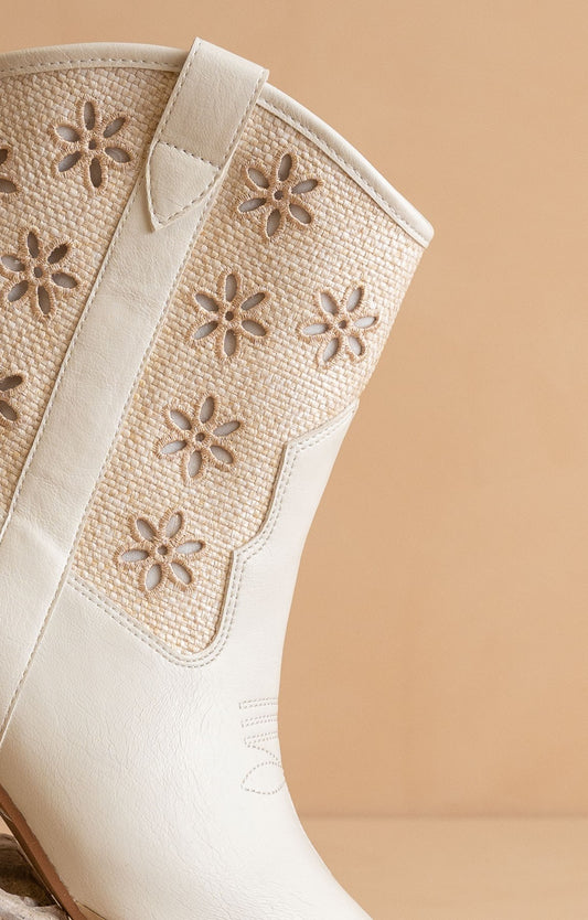 Della Mesh Floral Cutout Detail Cowboy Boots
