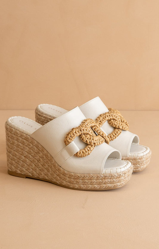 The Aime - Wedge Slide with Raffia Detail