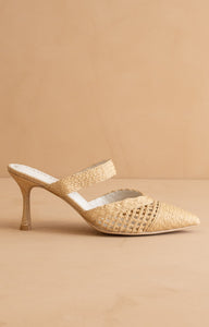 Tia Pointed Toe Raffia Detail Kitten Heel