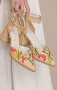 Monet Embroidered Raffia Block Heel