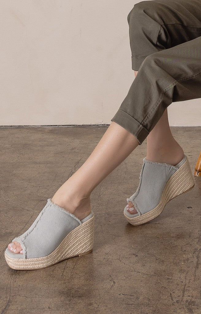 The Verona - Frayed Denim Espadrille Wedge