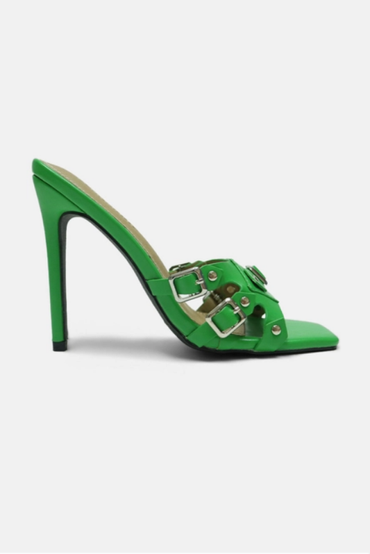 Misbehaved - Stiletto Square-Toe Heel w/ Metallic Buckles