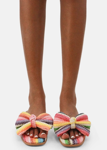Resort Stay - Raffia Bow Sandals, Beach Slide, Summer Flat