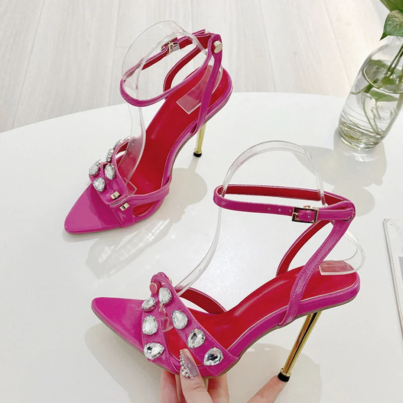 Liyke Crystal Thin‑Heel Platform Sandals – Elegant Super‑High Party Heels for Women