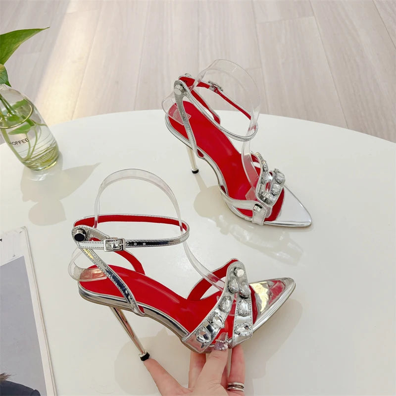 Liyke Crystal Thin‑Heel Platform Sandals – Elegant Super‑High Party Heels for Women