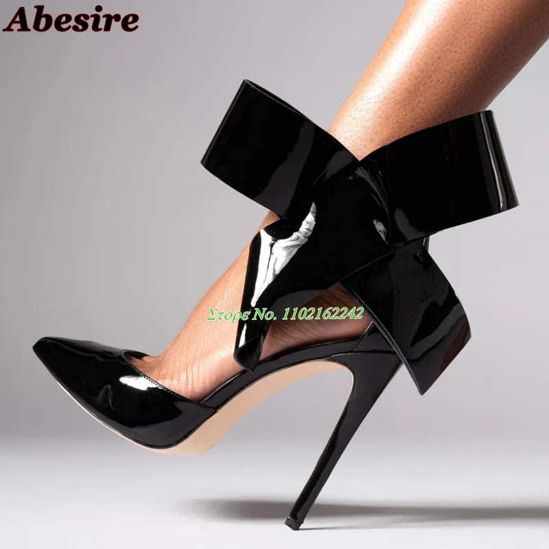 Women's Spotted Mesh Pumps with Big Bow, Pointed Toe Stiletto High Heels, Buckle Strap Dress Shoes for Party, Wedding & Banquet