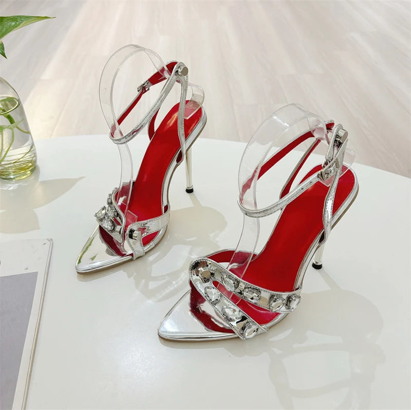 Liyke Crystal Thin‑Heel Platform Sandals – Elegant Super‑High Party Heels for Women