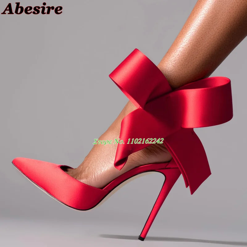 Women's Spotted Mesh Pumps with Big Bow, Pointed Toe Stiletto High Heels, Buckle Strap Dress Shoes for Party, Wedding & Banquet