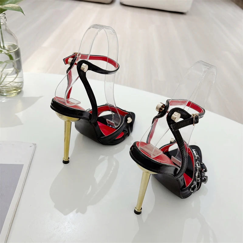 Liyke Crystal Thin‑Heel Platform Sandals – Elegant Super‑High Party Heels for Women