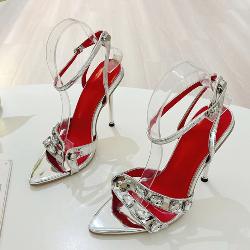 Liyke Crystal Thin‑Heel Platform Sandals – Elegant Super‑High Party Heels for Women