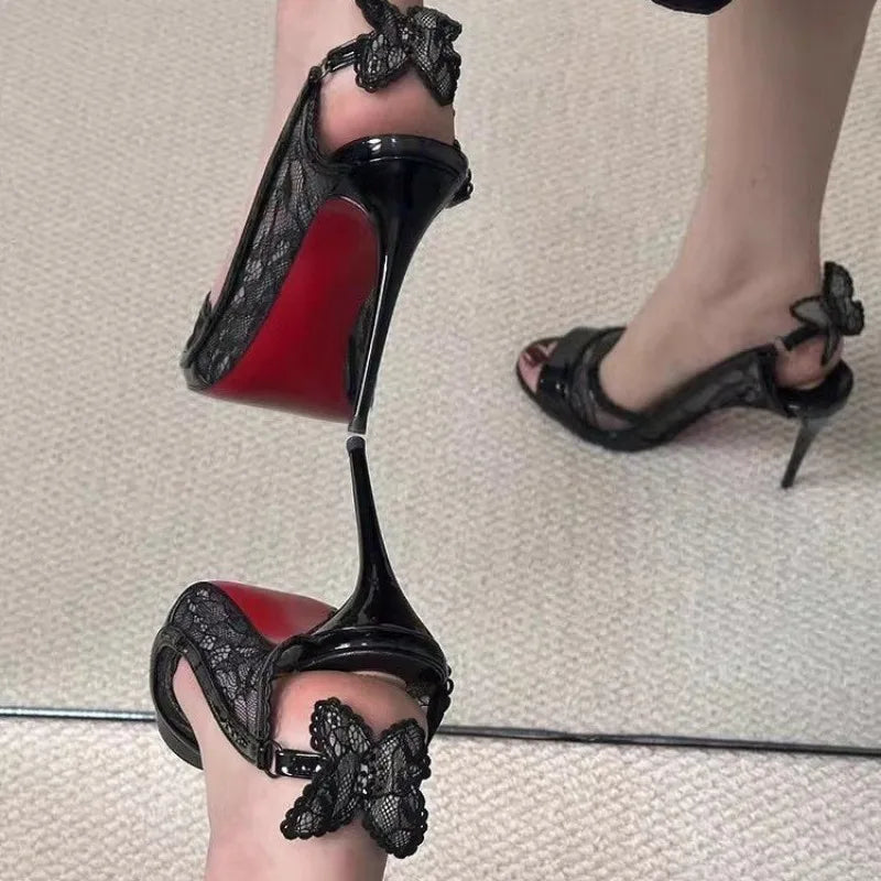 Women's Open Toe Mesh High Heel Sandals, Breathable Summer Stiletto Shoes