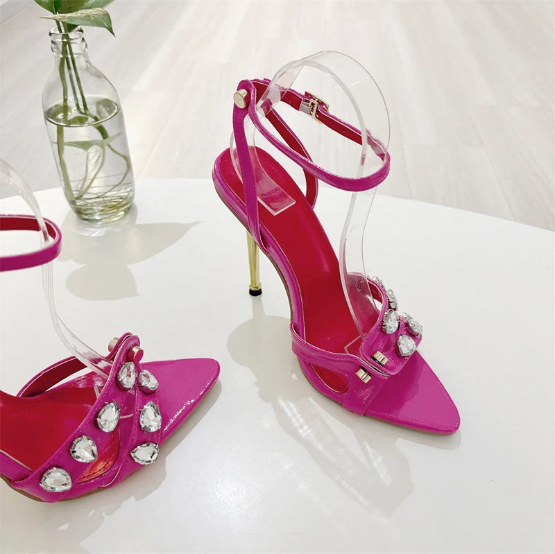 Liyke Crystal Thin‑Heel Platform Sandals – Elegant Super‑High Party Heels for Women