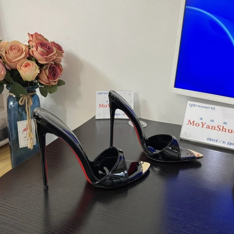 Women's Open Toe High Heel Sandals, Summer Stiletto Party Patent Leather Slippers